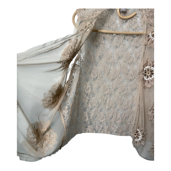 Chico’s Beaded Embroidered Sheer Mesh Beige Bohemian Festival Vest Size 2 (M/L) - Picture 7 of 12